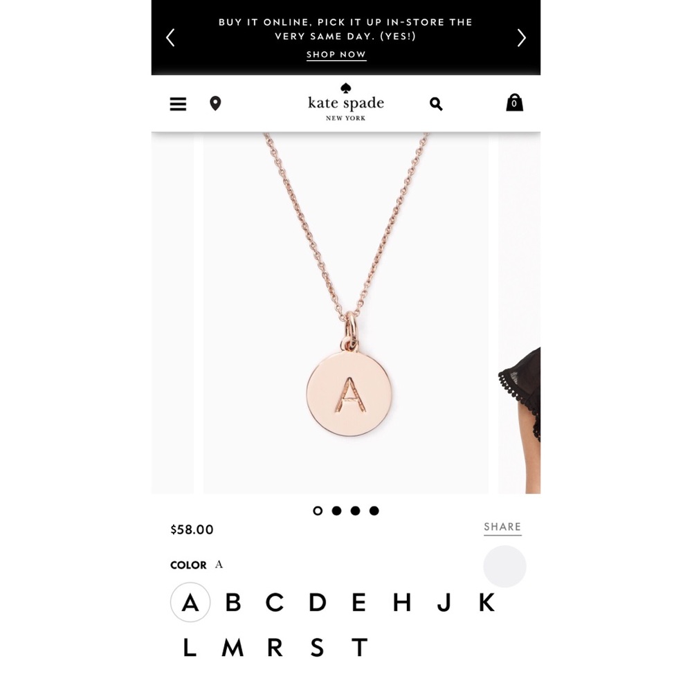 Kate Spade “A” One In A Million Necklace Rose Gold